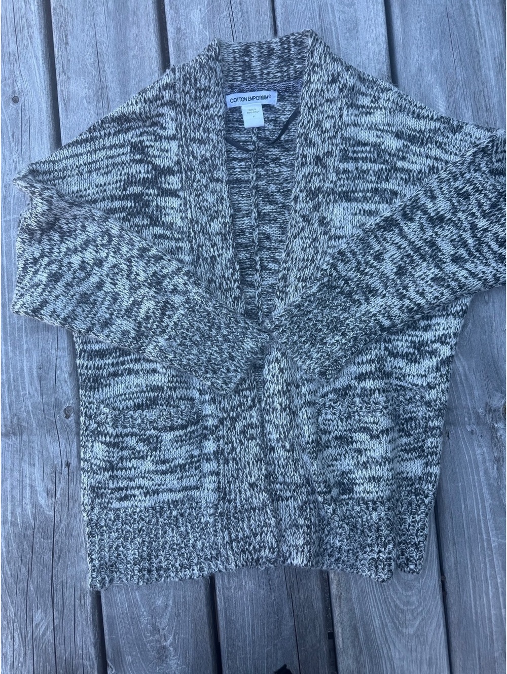 Cotton Emporium Women’s Medium Gray Marled Open Front Cardigan Shawl Collar